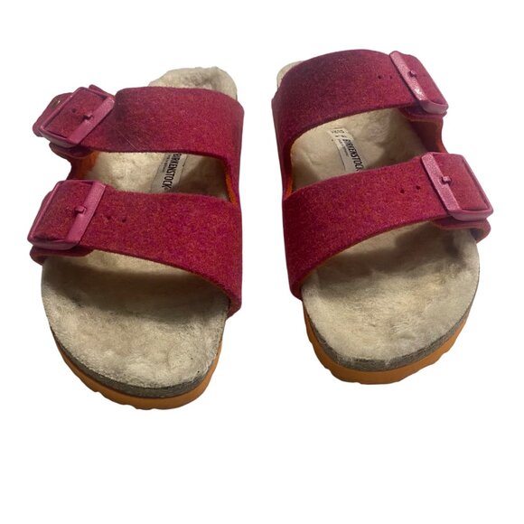 Birkenstock 37 US 6 Pink Wool Felt Sandals With Dual Adjustable Straps & Cork So - Picture 4 of 11